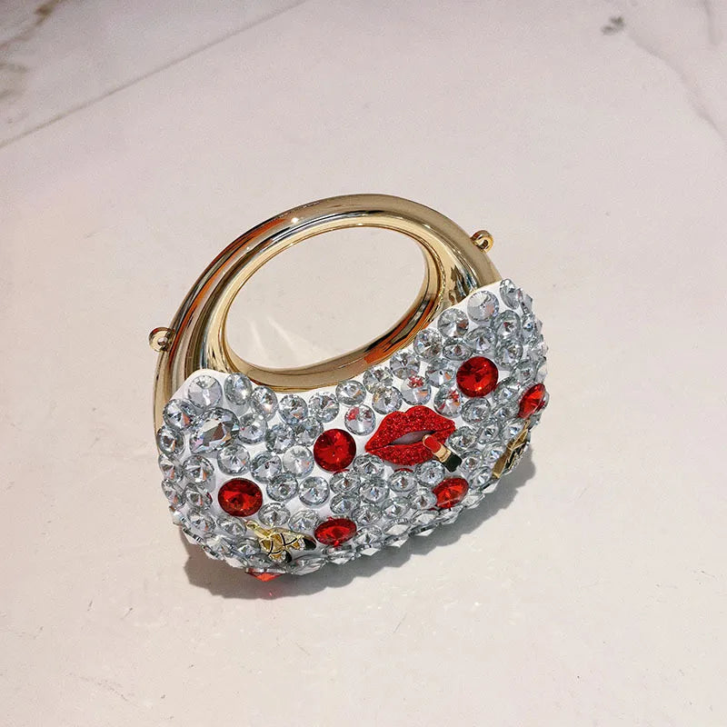 Mini Exquisite Shiny Diamond-encrusted Sexy Lips Flower Acrylic Moon Simple All-match Niche Hand Crossbody Bag