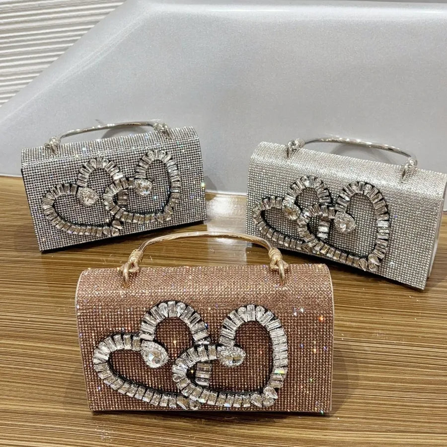 New  Hand Bag Full Diamond Bag Rhinestone Flower Chain Small Square Bag Handbag Shoulder Crossbody Evening Bag
