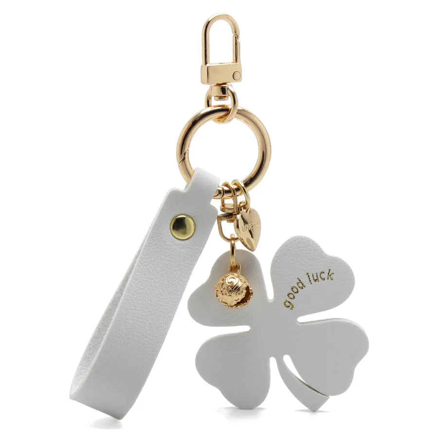 Lucky Four-Leaf Clover Car Leather Key Chain Pendant Internet Celebrity Valentine's Day Gift Four-Leaf Clover Bell Pendant