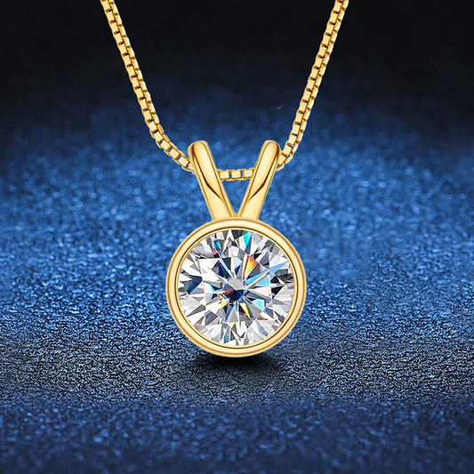1.0ct Moissanite 925 Sterling Silver Pendant Necklace GRA Certificate Round Brilliant Cut Geometric Floral Bow Knot 18K Gold Plated Pendant Necklace