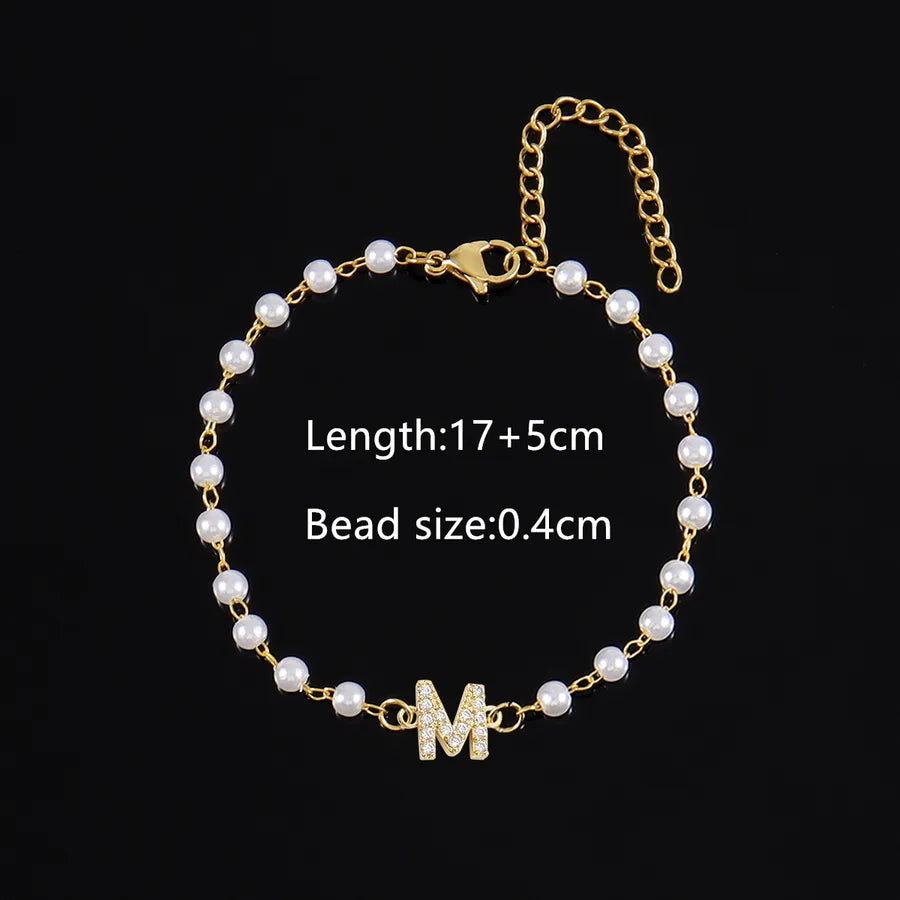 Elegant Simple Style Classic Style Letter 201 Stainless Steel Artificial Pearl Copper Bracelets 1 PCS/Package