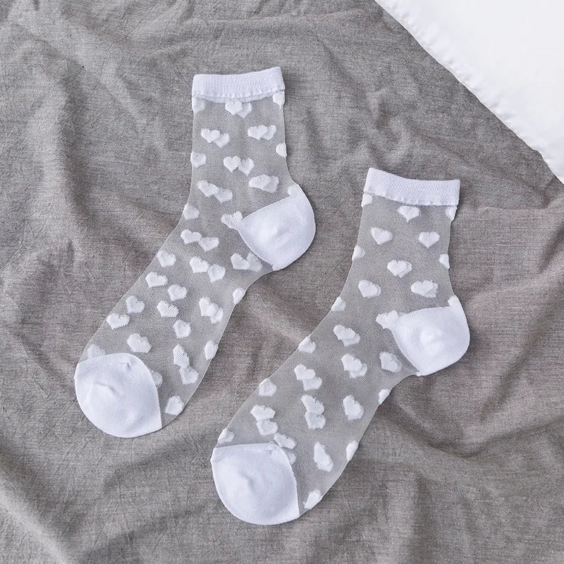 retro polka dot love vertical strips glass silk card silk socks women's tube socks wholesale