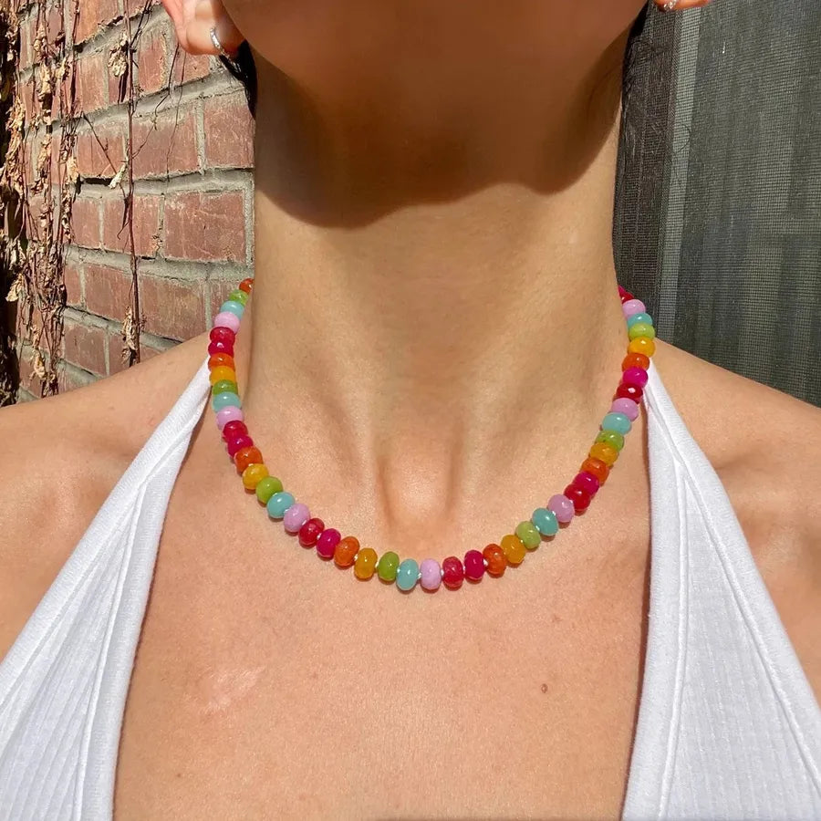 Sweet Geometric natural stone Titanium Steel Necklace In Bulk