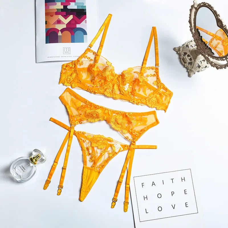 wholesale new fashion embroidered lace see-through underwear