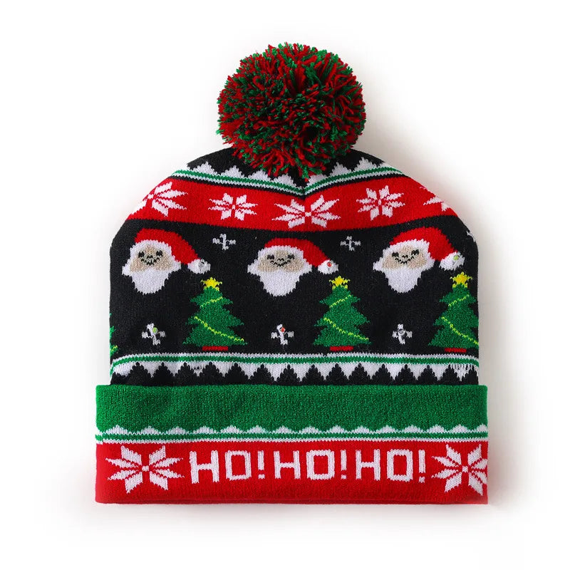 In Stock  Christmas Hat with Light Led Seven-Color Lights Adult Jacquard Hat Woolen Cap Men's and Women's Knitted Hat