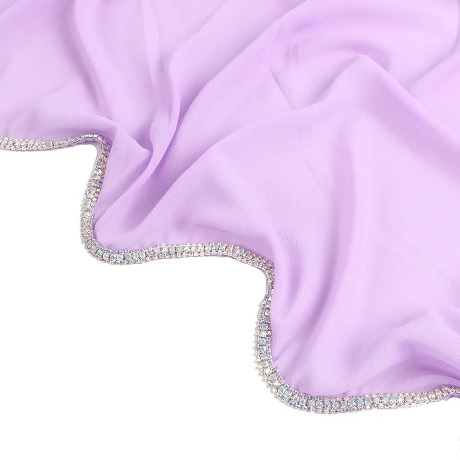 New Rhinestone Chain Long Side Scarf Hui Scarf Malay Middle East Headscarf Headscarf Chiffon Solid Color