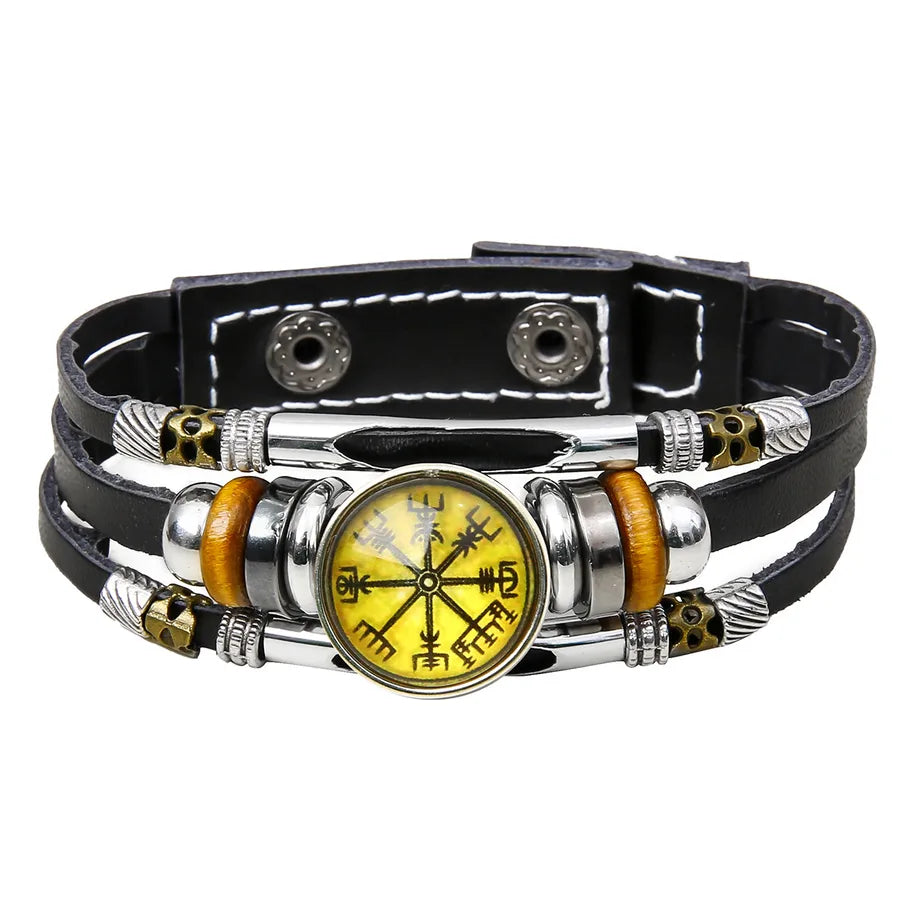 Hot Sale Viking Pirate Compass Pattern Leather Bracelet   Retro Multi-Layer Beaded Bracelet