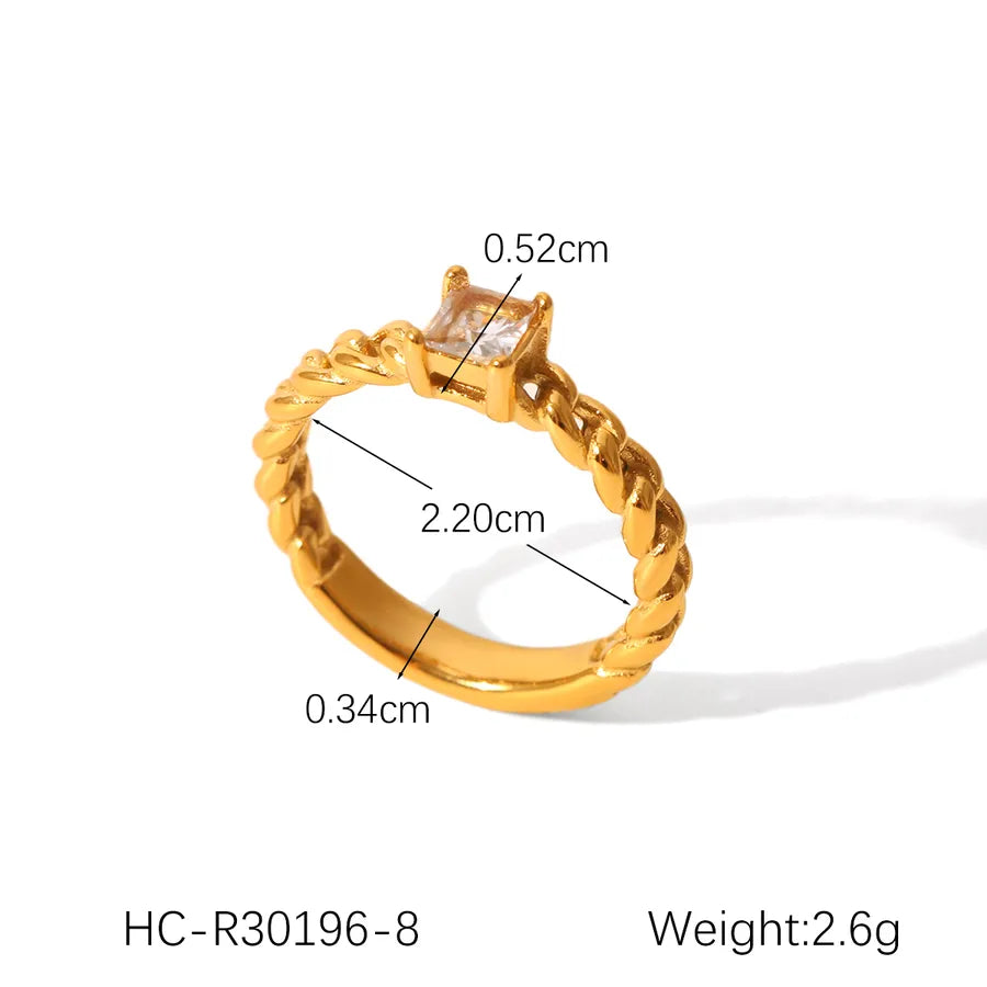 Wholesale Jewelry Modern Style Solid Color 304 Stainless Steel Titanium Steel Zircon 18K Gold Plated Rings
