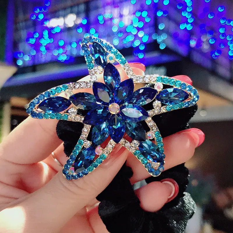 New Style Gold Velvet High-Grade Hair Ring Alloy Starfish Rhinestone High Elastic Hair Tie Bun Large Large Intestine Hair Ring