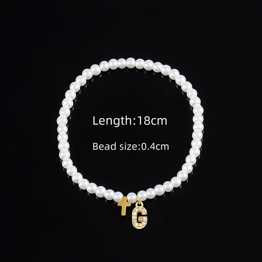 Elegant Vintage Style Classic Style Cross Letter 304 Stainless Steel Artificial Pearl Copper Beaded Chain Beaded Bracelets Wholesale