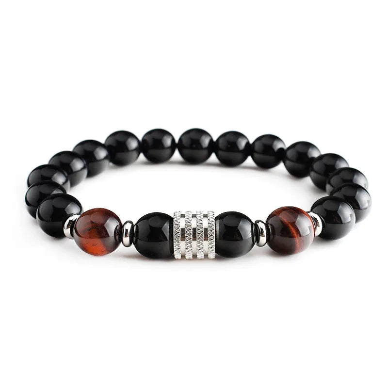 hip-hop retro geometric stainless steel stone beaded men's bracelets