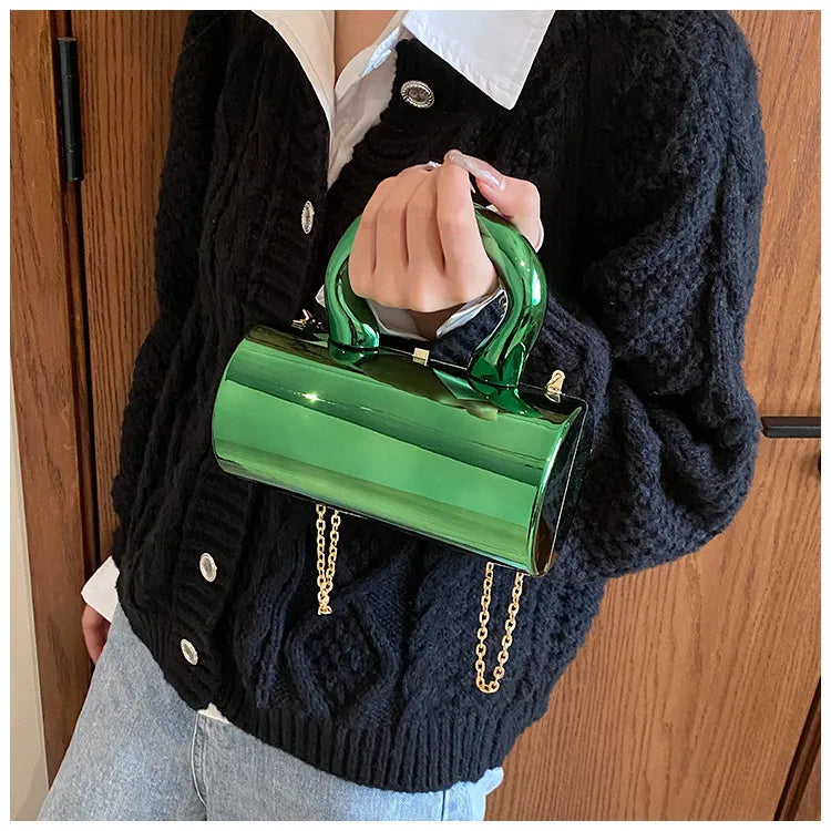 Women's Acrylic Cylindrical Basic Classic Style Cylindrical Lock clasp Bucket Bag