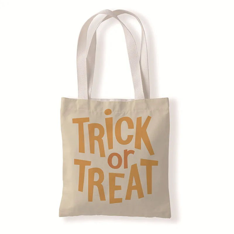 Halloween Unisex Medium Canvas Pumpkin Letter Elegant Streetwear Square Open Canvas Bag