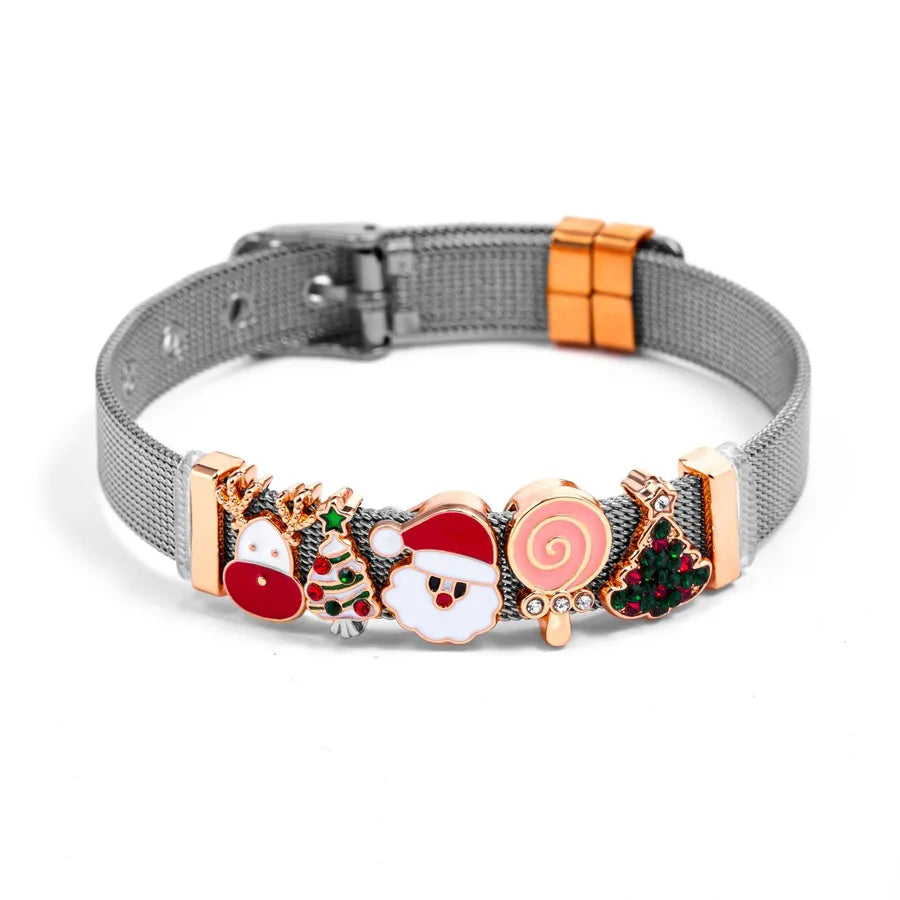 Adjustable Stainless Steel Christmas Santa Claus Beads Bracelet New Arrival Popular Christmas Gift Round and Elliptical Original Design Unisex