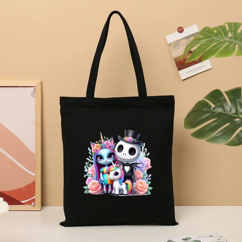 Large Canvas TrickOrTreat Halloween Party Candy Snack Gift Bag Shopping Tote Bag Double Shoulder Strap Retro  Style
