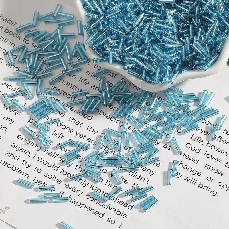 2*7mm filled silver tube beads glass rice beads handmade diy jewelry accessories necklace clothing hand sewn beads material