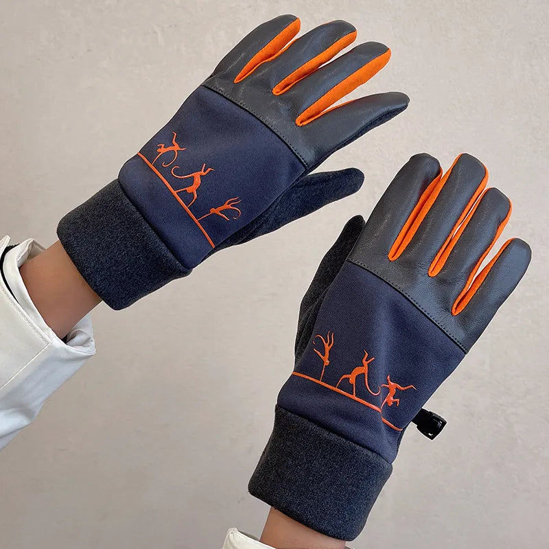 Warm gloves women's winter plus velvet padded suede autumn and winter cold-proof touch screen new cycling ski riding gloves