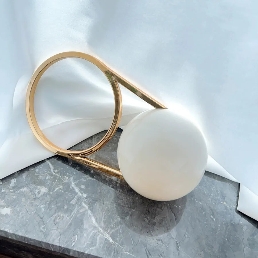 Elegant Round Ball Plated Handle PVC Dinner Bag Simple Fashion Show Handbag Small Fragrance Style  New Moon Bag Multicolor Splicing Macaron Color