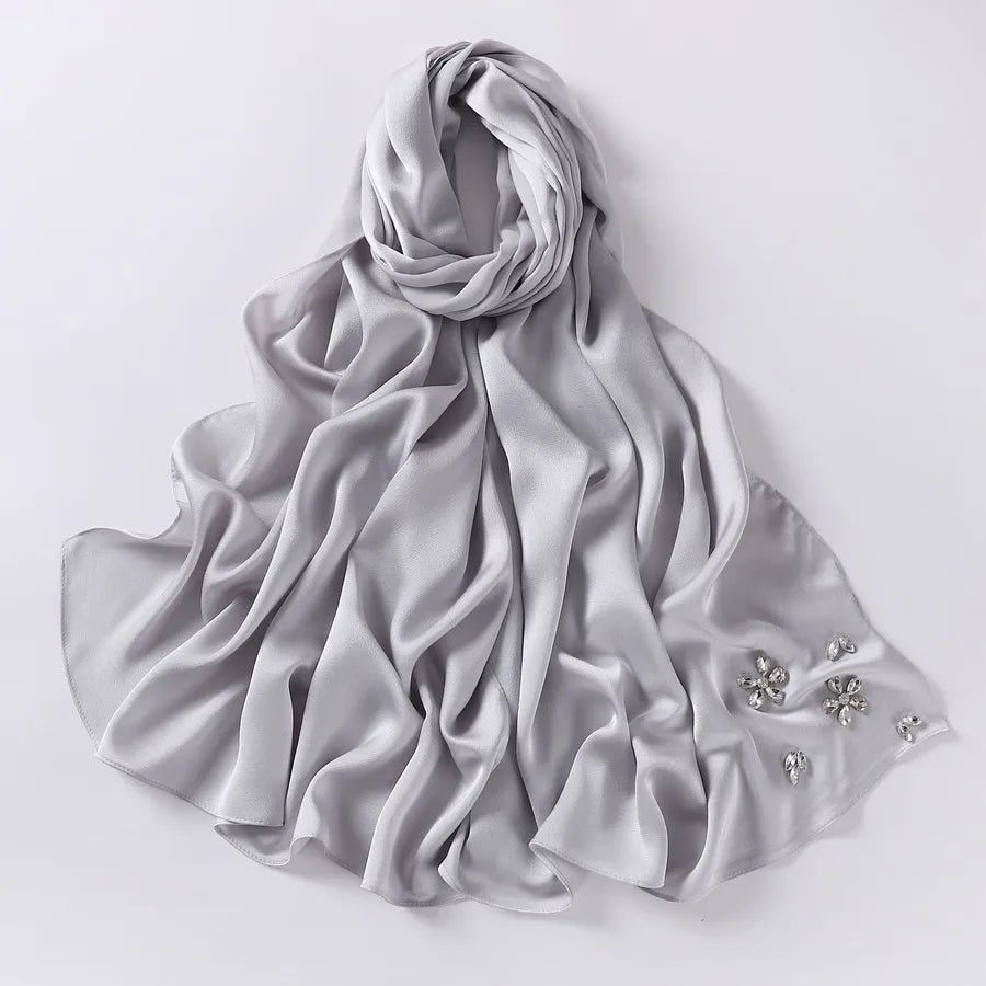 women's simple style solid color flower chiffon diamond kerchief
