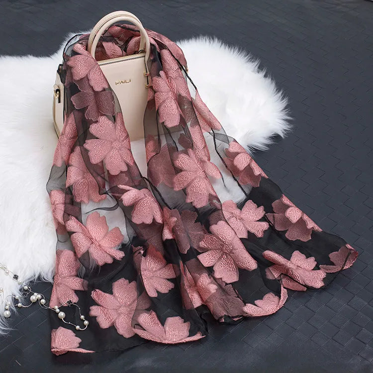 women's simple style color block organza scarf