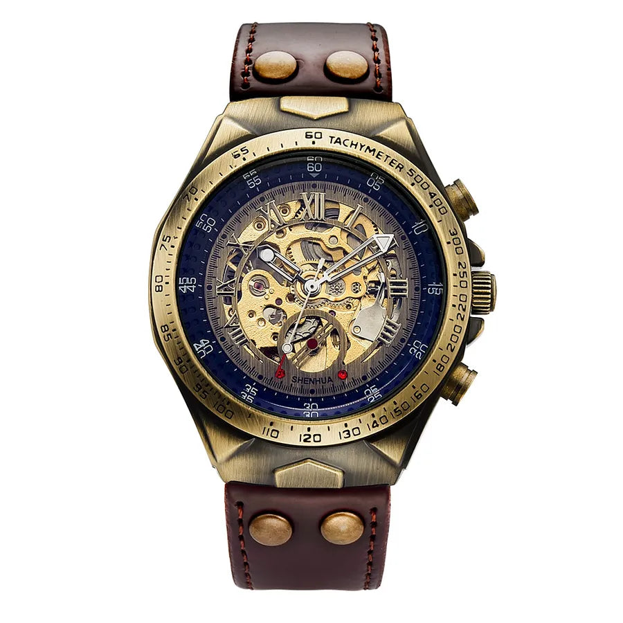 Retro Color Block Butterfly Double Snap Buckle Mechanical Watch Men's Watches