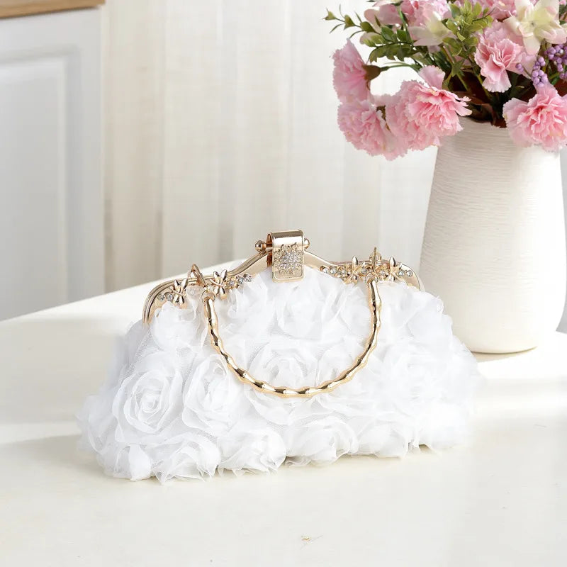 Elegant Lace Rose Wedding Dress Clutch Bag Maids Diamond Decorated Single Shoulder Crossbody Party Banquet Handbag
