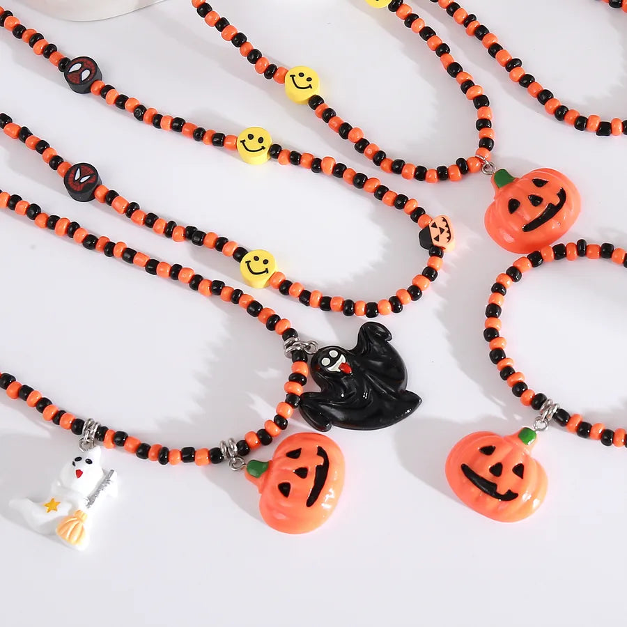 Gothic Halloween Pumpkin Smiley Pendant Necklace Bracelet Set Dark Style Resin Jewelry For Men And Women