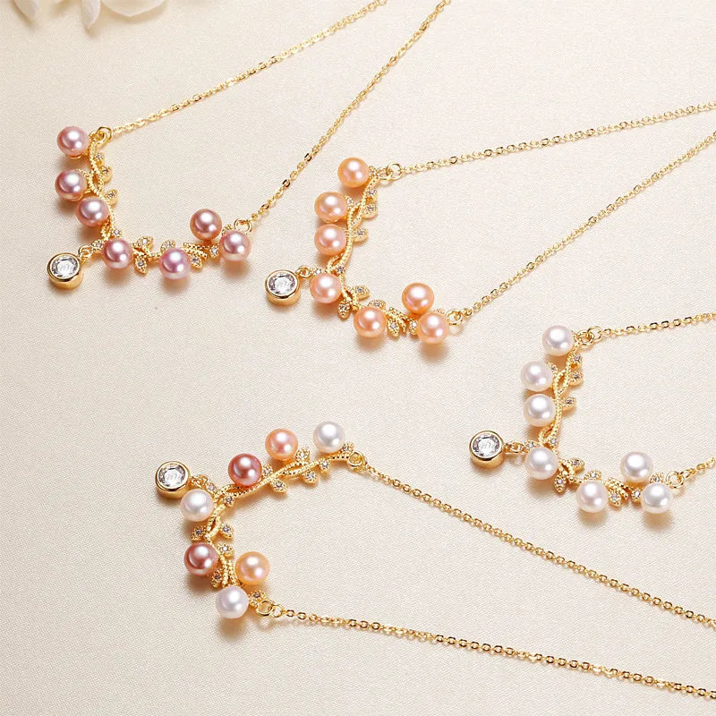 Freshwater Pearl Copper cable chain Geometric Pendant Necklace
