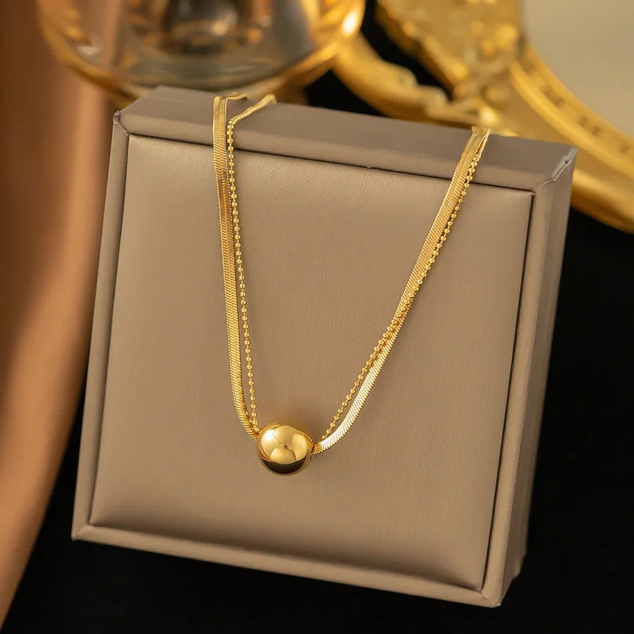 Wholesale Jewelry Elegant Sweet Geometric Heart Shape 304 Stainless Steel Round Plating ball chain cable chain Bracelets Necklace