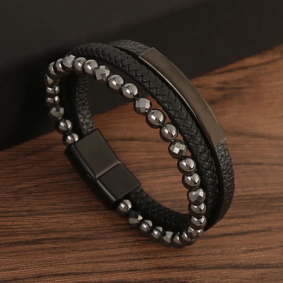 streetwear geometric pu leather alloy men's bangle