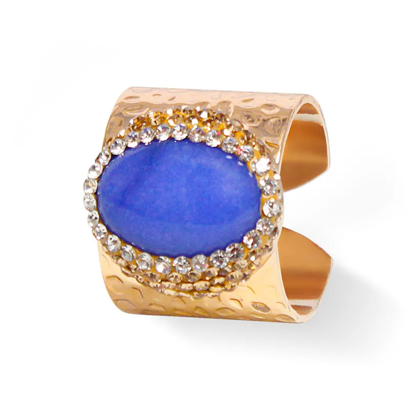 hip-hop retro oval natural stone crystal open ring