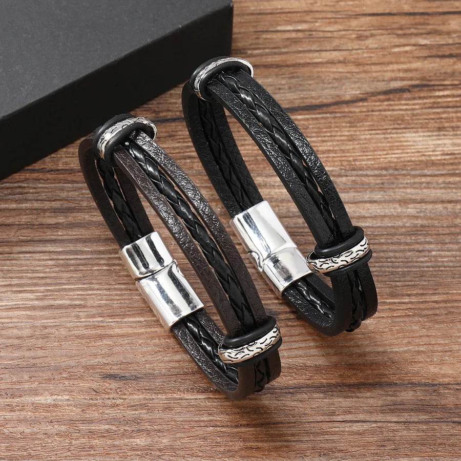 Retro Classic Style Geometric Pu Leather Alloy Men's Bracelets Men Cord & Leather Bracelets