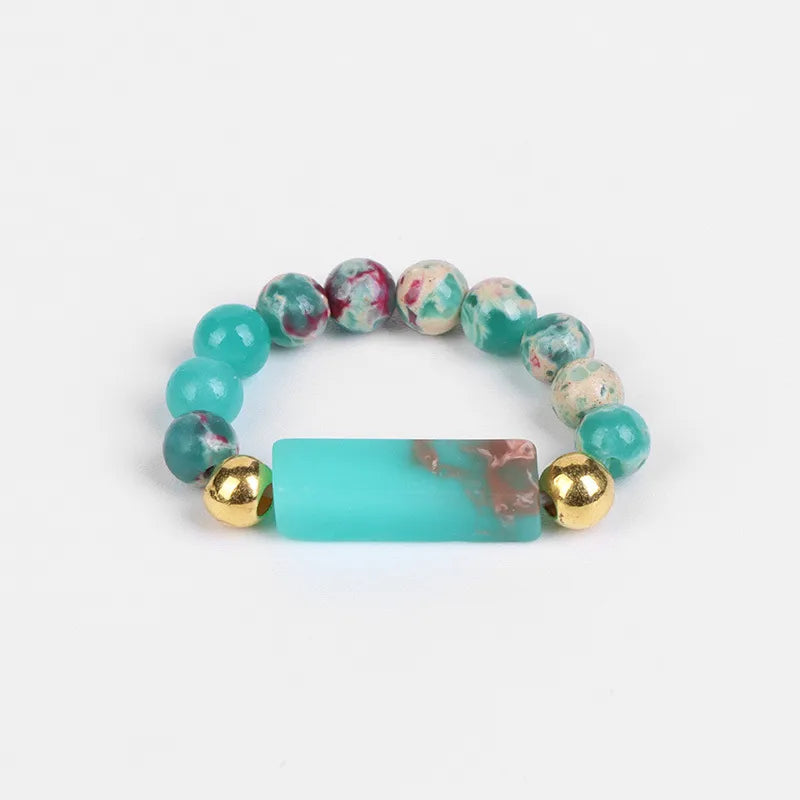 ethnic style round natural stone beaded rings 1 piece