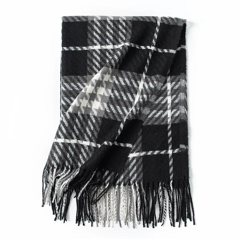 Women's British Style Plaid Imitation cashmere Tassel Scarf