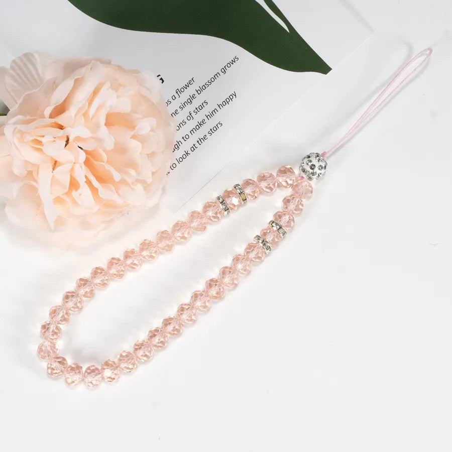 mobile phone crystal chain lanyard crystal flat beads glass beads acrylic neck anti-fall chain wholesale