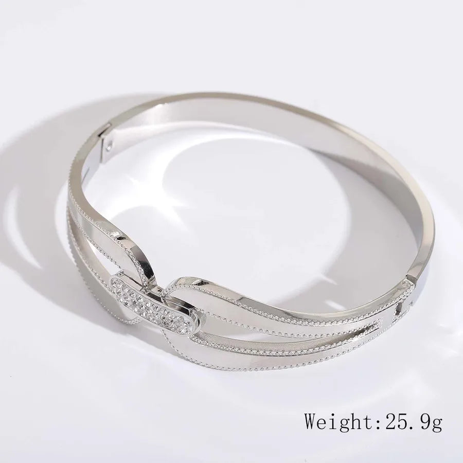 Elegant Artistic Solid Color 304 Stainless Steel 18K Gold Plated Zircon Bangle In Bulk