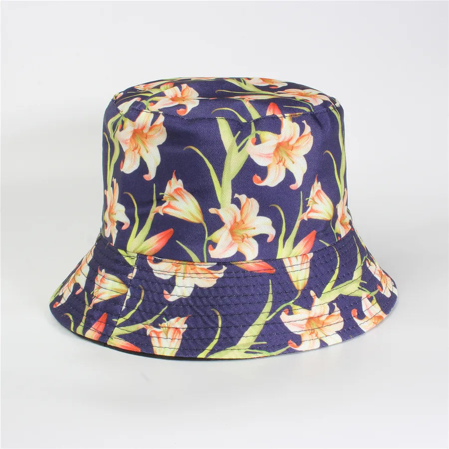 Double-Sided Fisherman Hat Women's Floral Print Sunshade Leaf Animal Cartoon Bucket Cap Spring Summer Elegant Casual Style