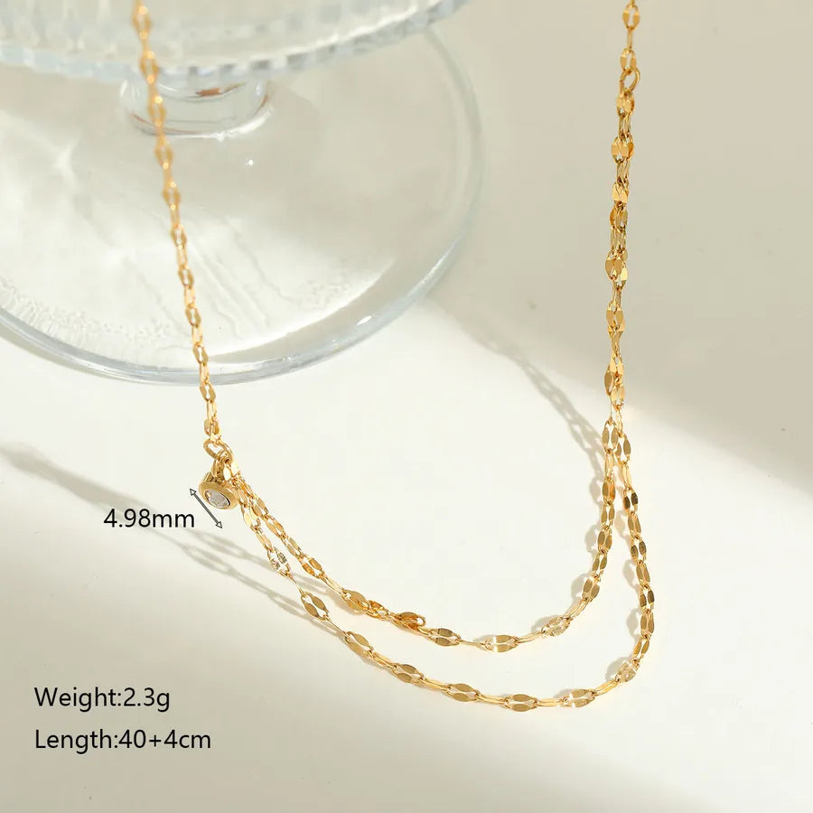 Wholesale Jewelry Luxurious Lady Romantic Geometric Solid Color 304 Stainless Steel Zircon 18K Gold Plated Plating Inlay cable chain Layered Necklaces Pendant Necklace