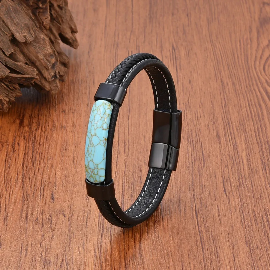 Vintage Style Geometric Turquoise 304 Stainless Steel Leather rope Wholesale Bracelets