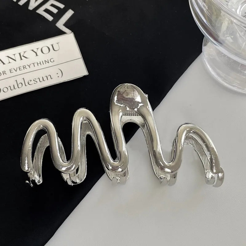 simple style sector shell rectangle imitation pearl rhinestone metal hair claws