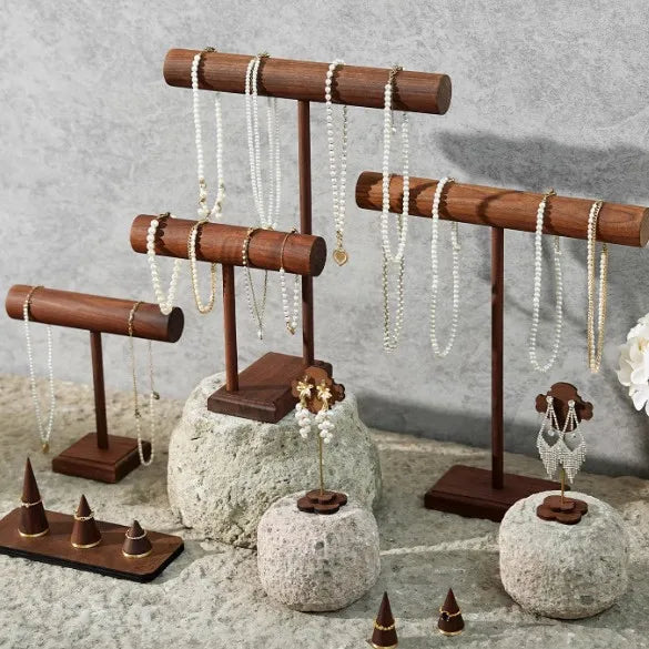 Walnut Jewelry Display Stand Copper Bottom Conical Ring Holder Bracelet Necklace Bracket Shooting Props Ornament Showcase