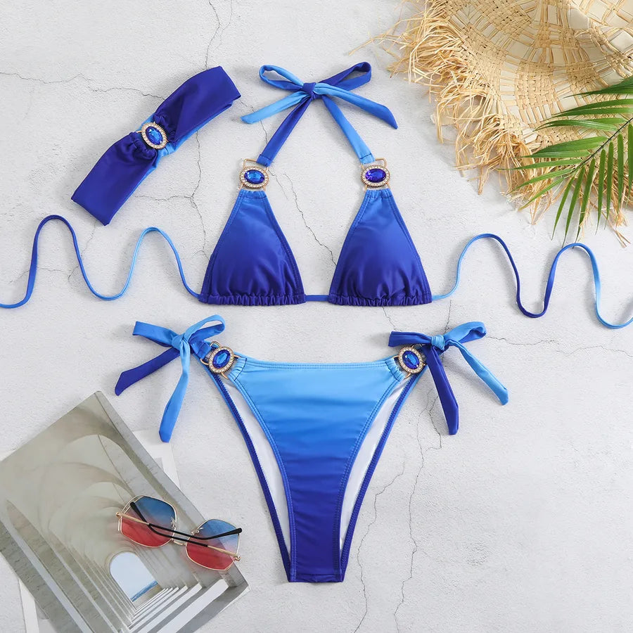 Women's Gradient Color Solid Color 2 Pieces Set Bikinis Swimwear