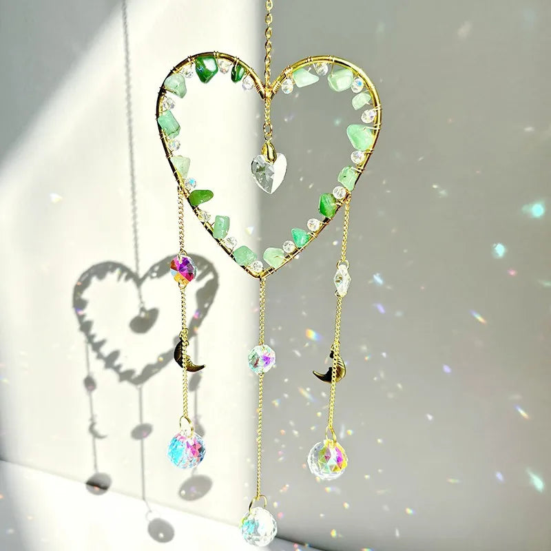 Elegant Romantic Heart Shape K9 Crystal Natural Crystal Iron Wind Chime Wall Art