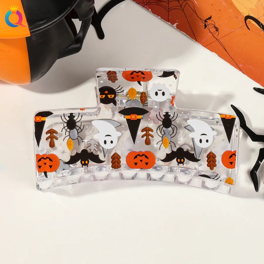Halloween Ghost Pumpkin Print Hair Clip Women's Fashion Hair Grips Square Design Plastic Headwear Simple Style Hair Accessories