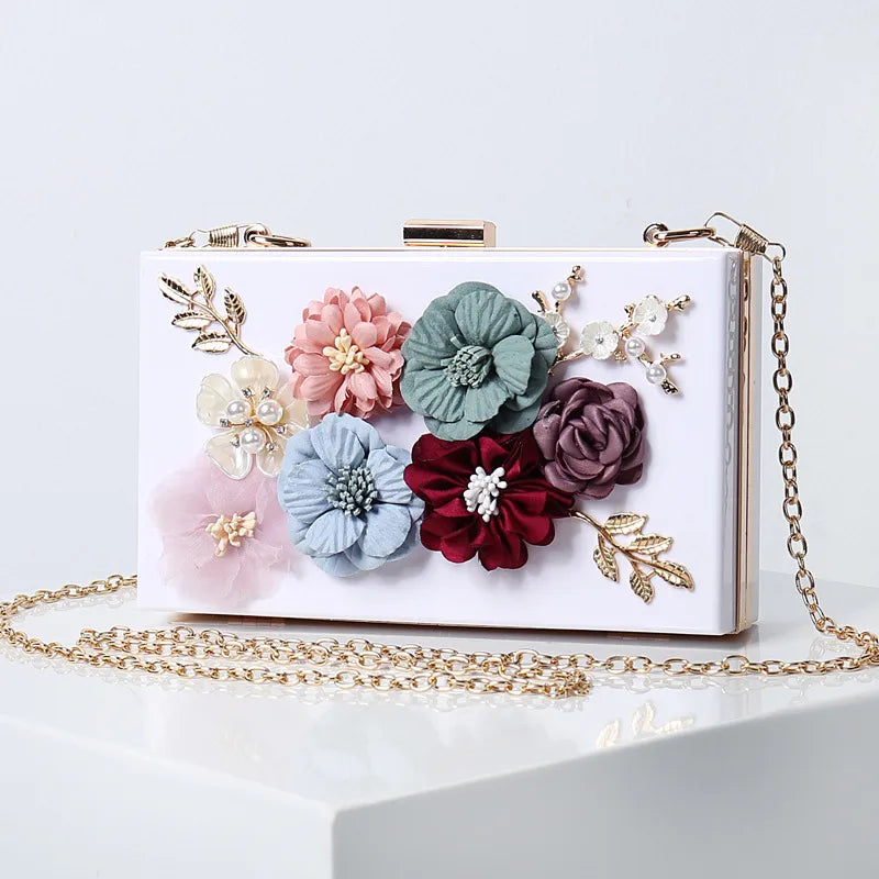 white blue black arylic flower square evening bags