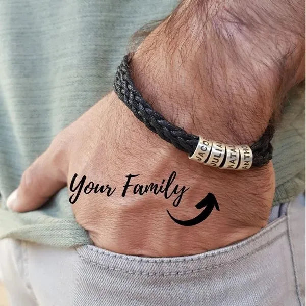 Father's Day gift beaded men's leather woven bracelet  stainless steel beads bracelet
