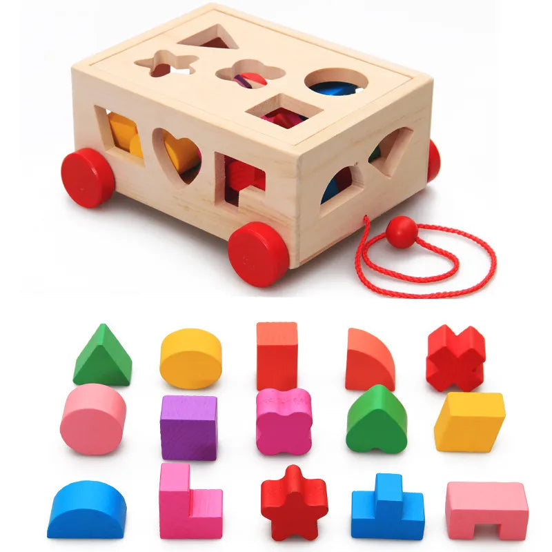 Wooden Shape Matching Educational Toy Box Early Learning Intelligence Drag Box For Children Toddler Educational Toys