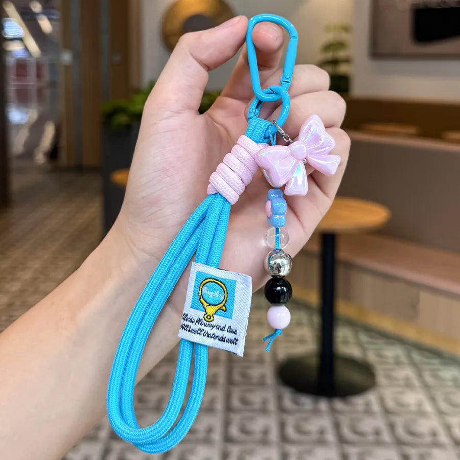 Cute Metal Keychain Pendant Beaded Bookbag Girl's Bag Charm  Style Cartoon Design Half Handmade Flower