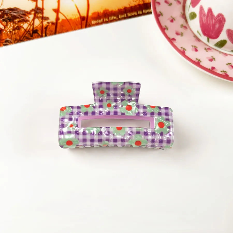 Retro PVC Floral Print Hair Claw New Elegance High-End Feeling Bun Shark Clip Small Flower Hair Clip Hair Accessories
