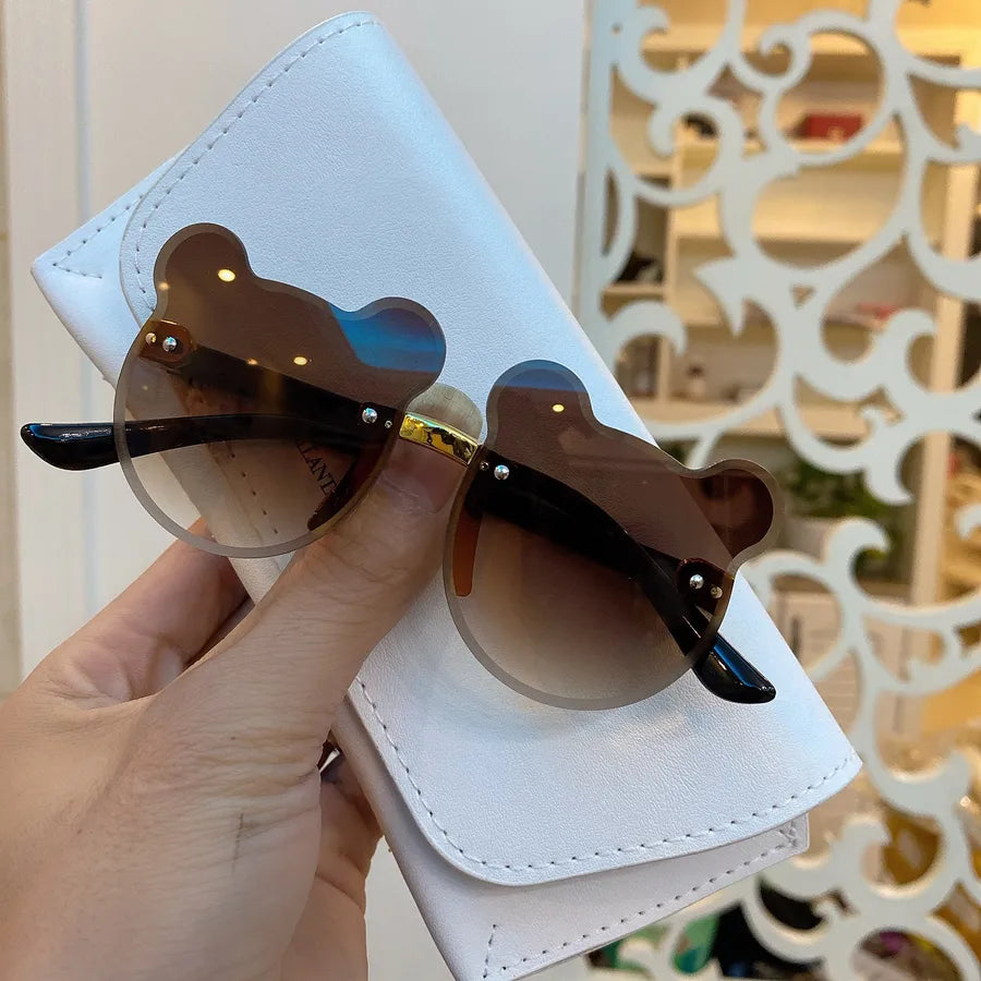 Fashion Cartoon Bear Children's Rimless Sunglasses with Colorful Gradient Cat Ear Design Cute Frameless Sunglasses